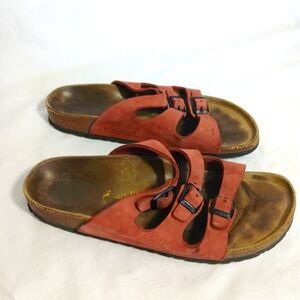 Birkenstock FLORIDA Red Leather Triple Buckle Slide Sandals Women Size 36 M